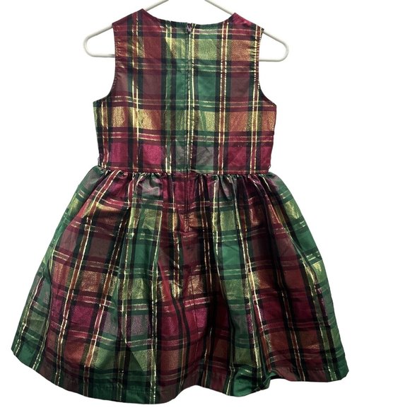 Bonnie Jean Girls Gold/Green/Red Metallic Plaid Dress Size 14 - Picture 2 of 13